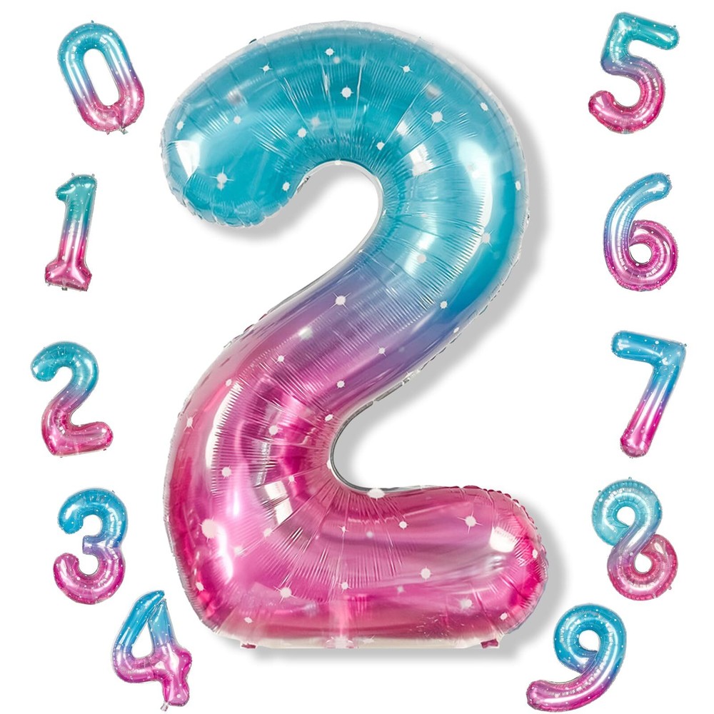 Mermaid 2 Balloons 40 Inch Giant Rainbow Starry Helium Mylar Foil Number 0-9 ...