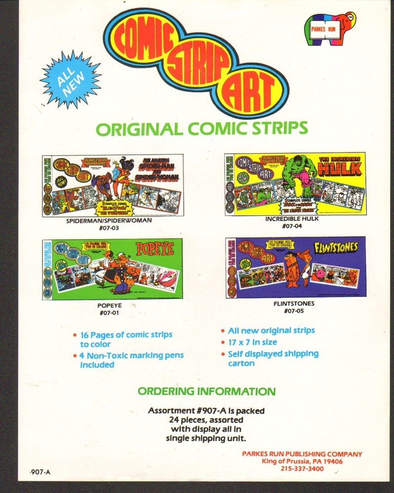 VINTAGE AD SHEET #1572 - 1970s COMIC STRIP ART - HULK - SPIDERMAN - POPEYE