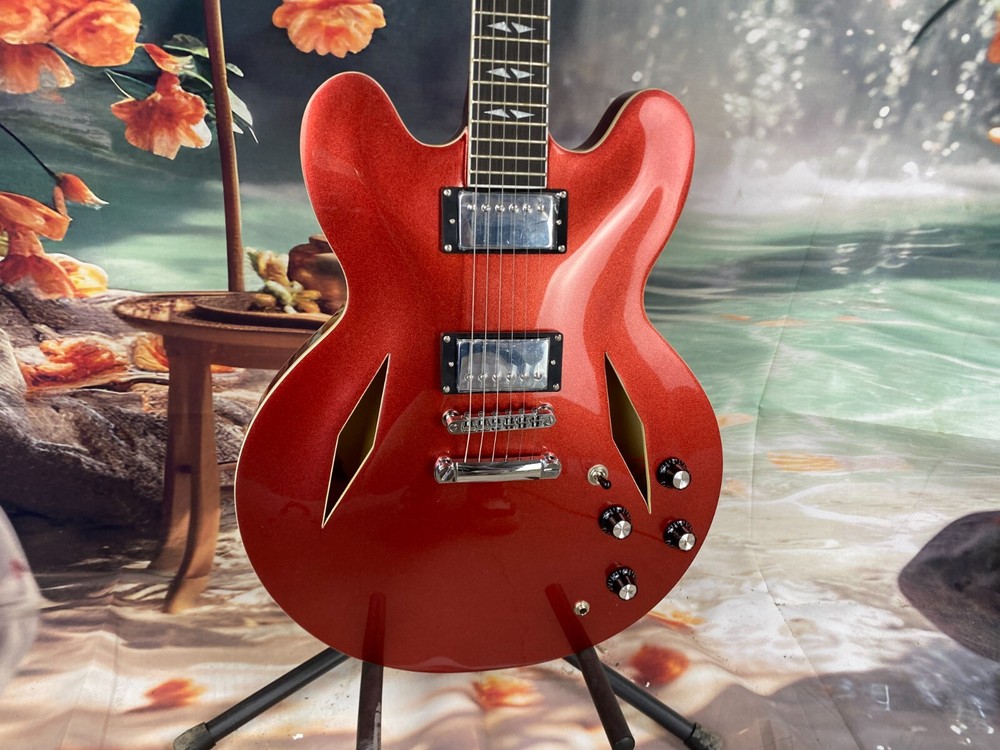 Affordable red DG-335 semi-hollow electric guitar – maple body