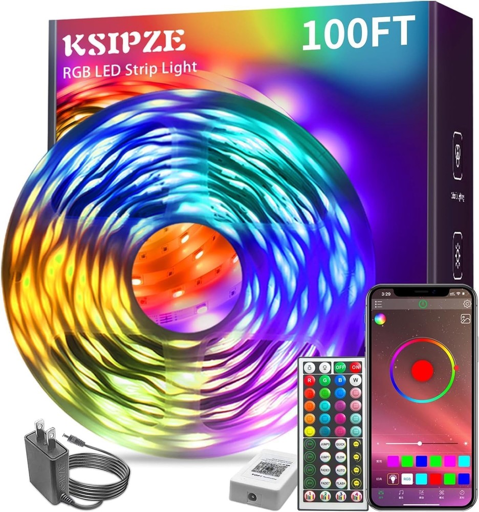 100ft RGB Bluetooth LED Strip Lights with Music Sync Color Changing