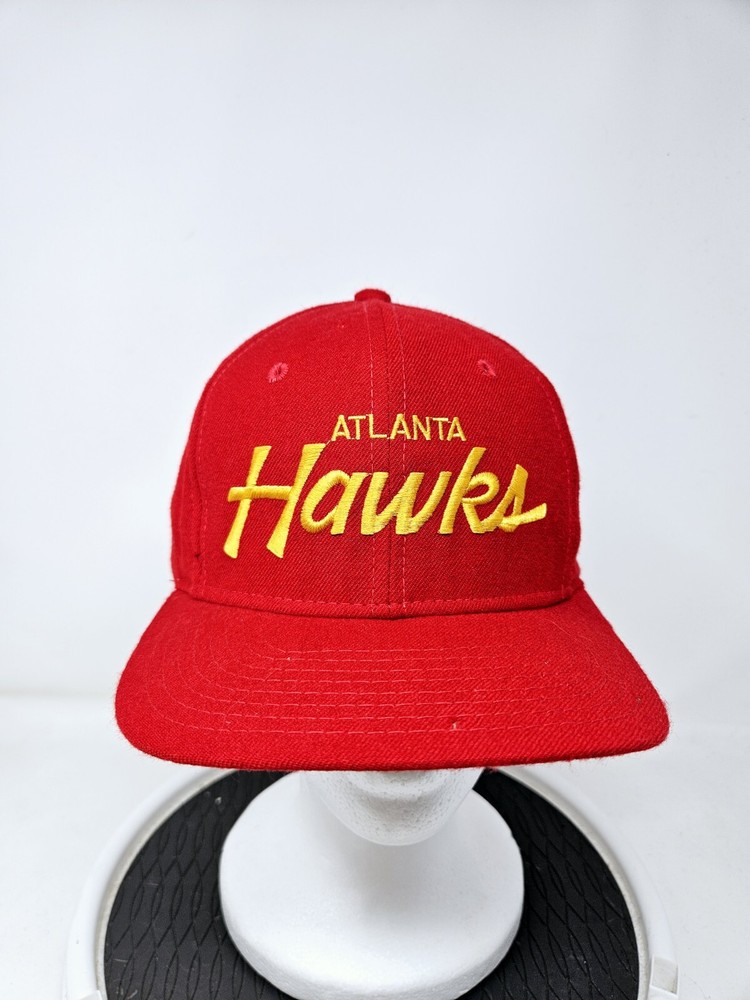 Atlanta Hawks Sports Specialties 90s Snapback Hat Cap Script Red OSFA Wool NBA