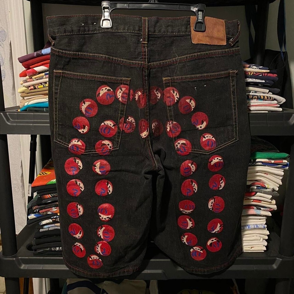 Y2K Evisu Rare Hip Hop Skate Core Skater Crazy Japanese Selvage Denim Shorts 38