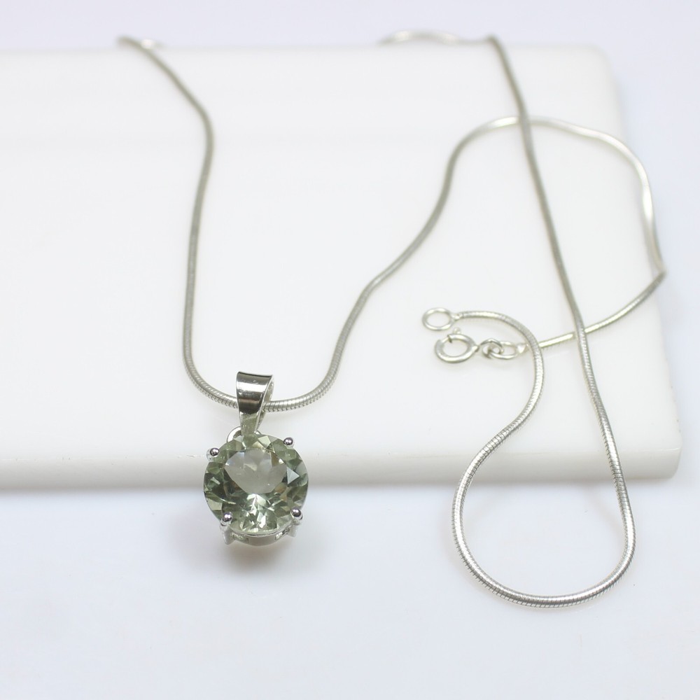 Natural Green Amethyst Pendent In 925 Sterling Silver With Silver Snake Chain