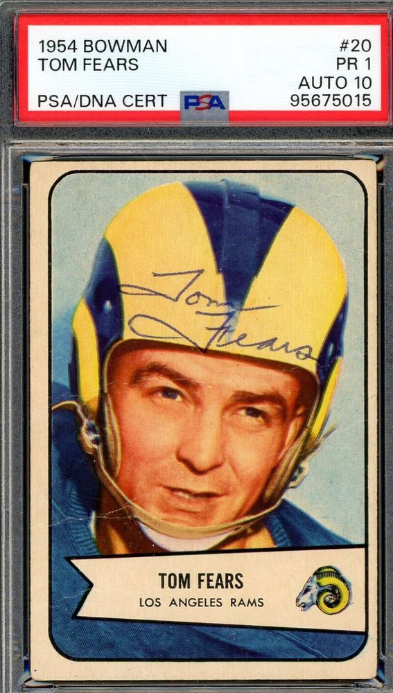 Tom Fears Gem Mint 10 PSA DNA Vintage Signed 1954 Bowman Autograph