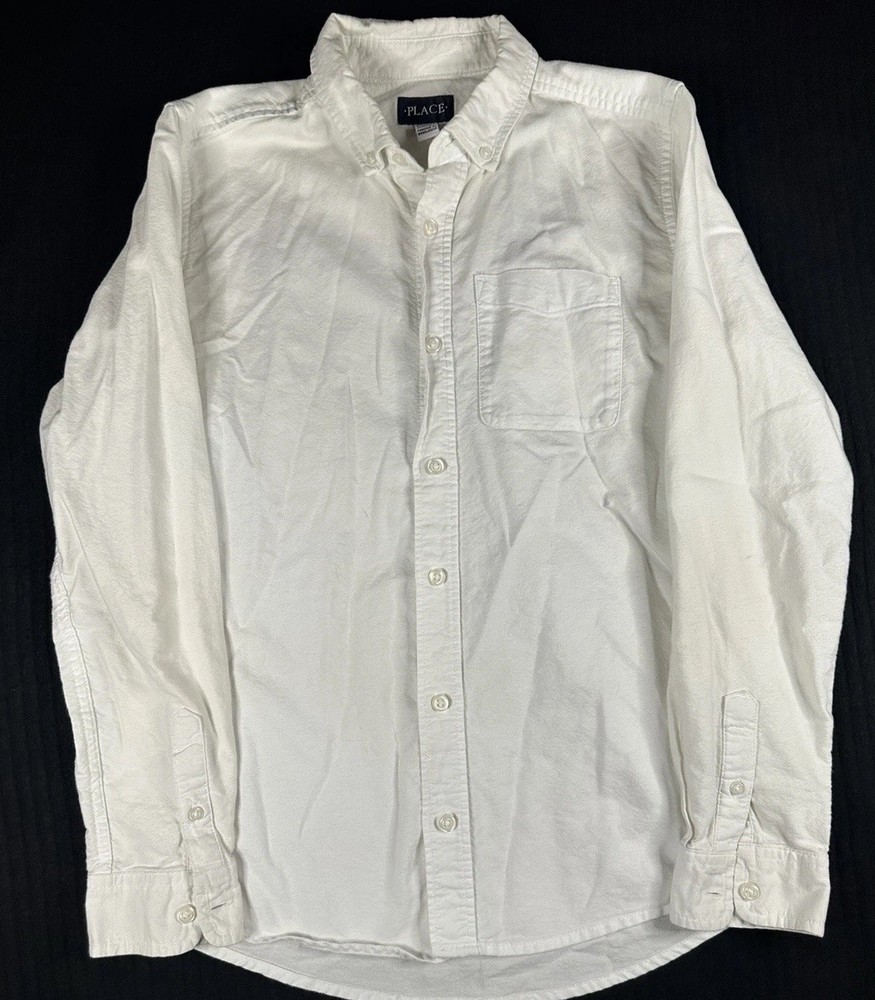 THE CHILDREN'S PLACE Boy's Button-Down /Up Shirt, Sz 16 XXL, White, Long-Sleeve