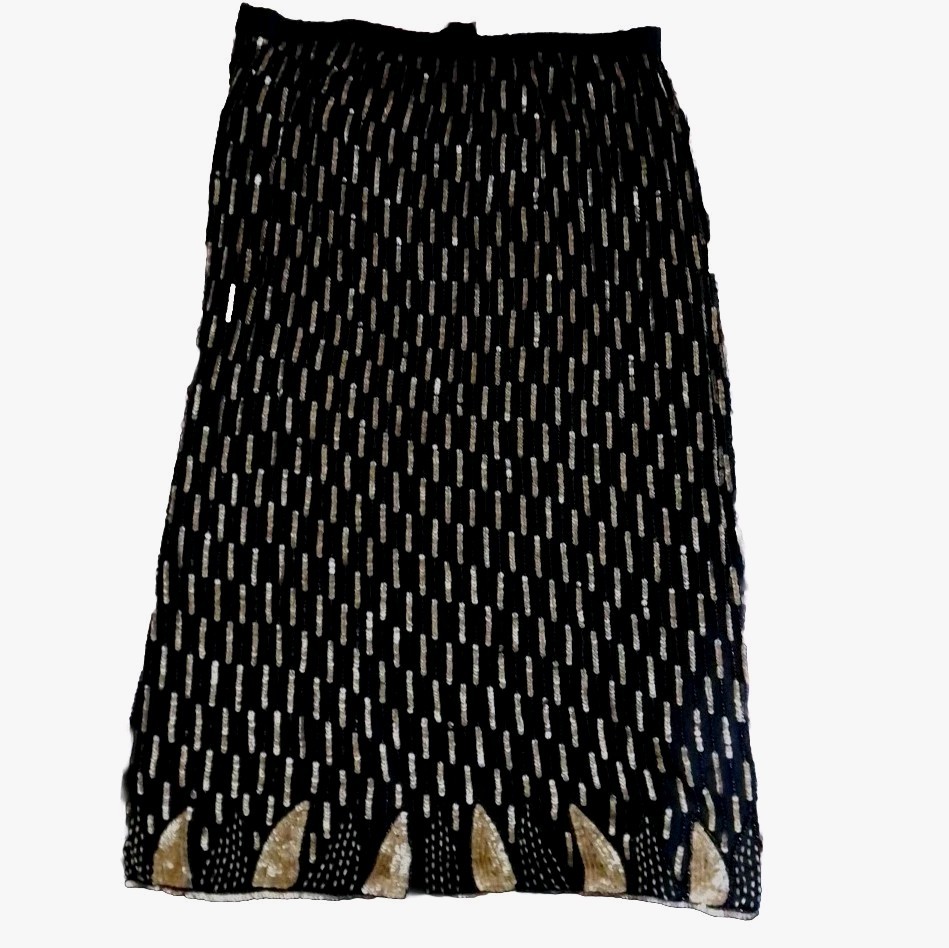 Vtg Y2k Gold And Black Fully Beaded Sequinced Lehenga Skirt Size XXL Stretchy