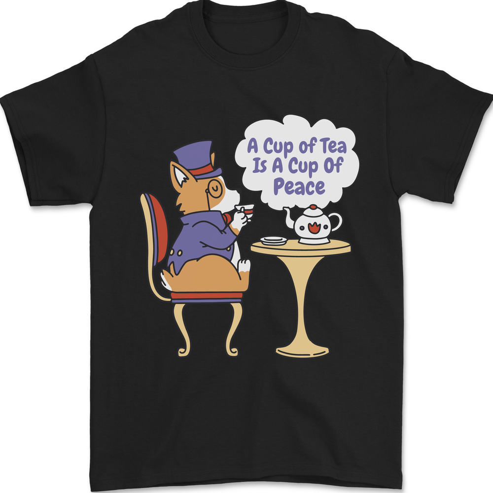 A Corgi Dog Drinking Tea Mens T-Shirt 100% Cotton