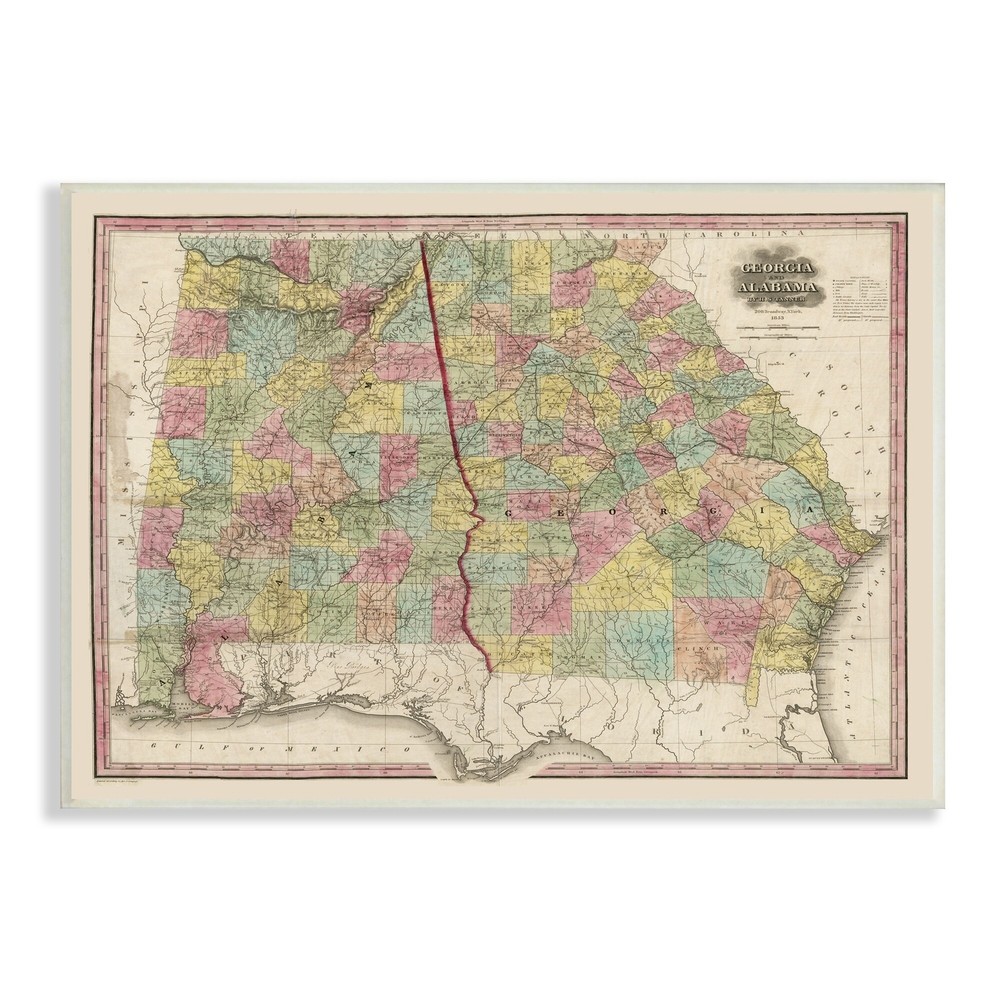 Stupell Vintage Georgia Alabama State Map Regional Borders