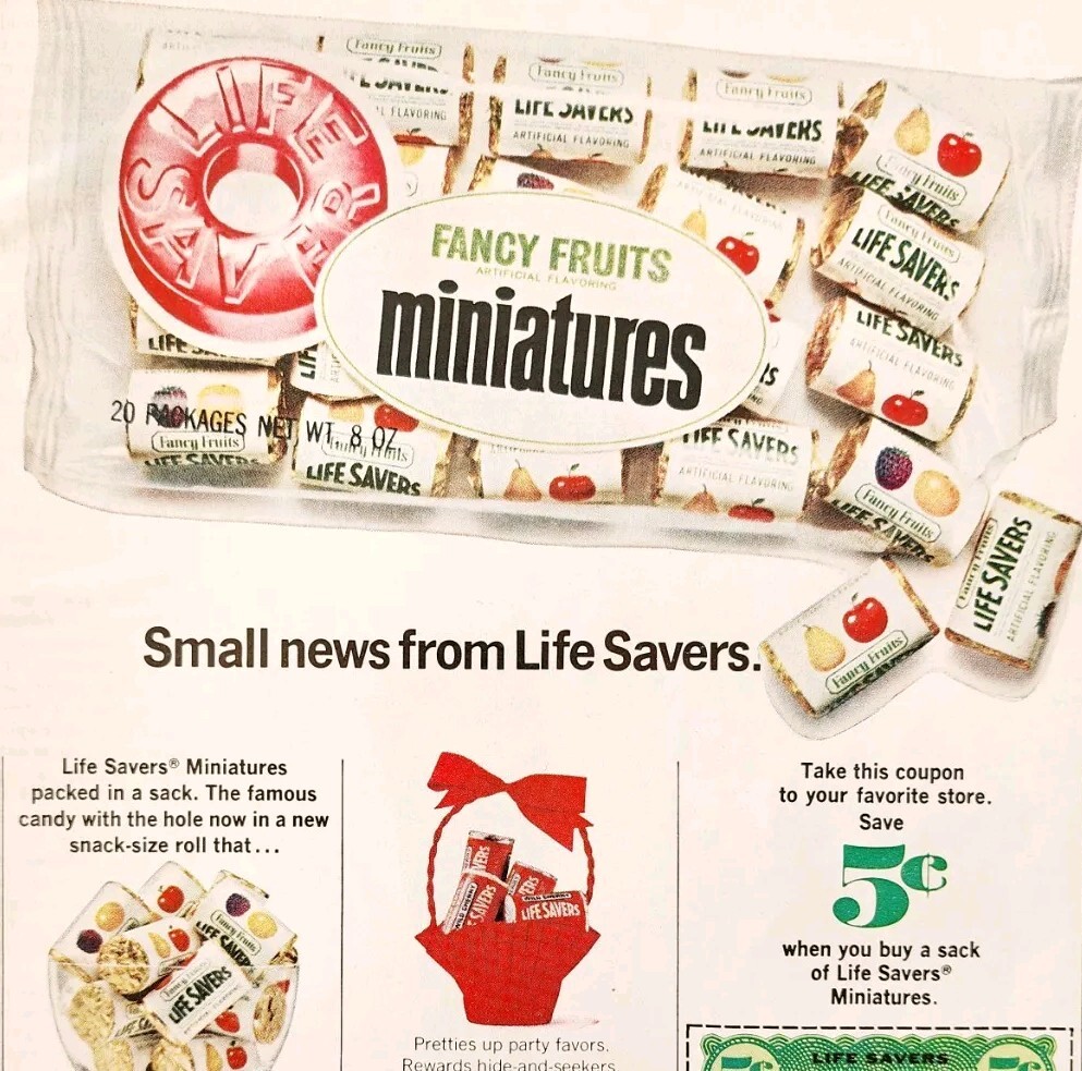 1966 Life Savers Miniatures Fancy Fruit Flavors Coupon Advertisement Candy DWLL9-image
