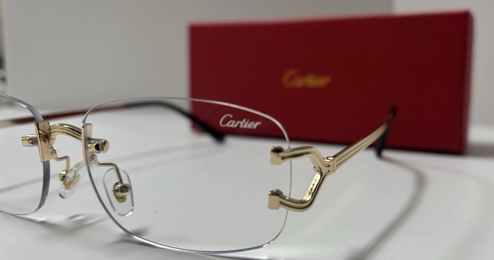 Cartier Rimless Unisex Sunglasses Gold Frame Clear Lens Free Shipping