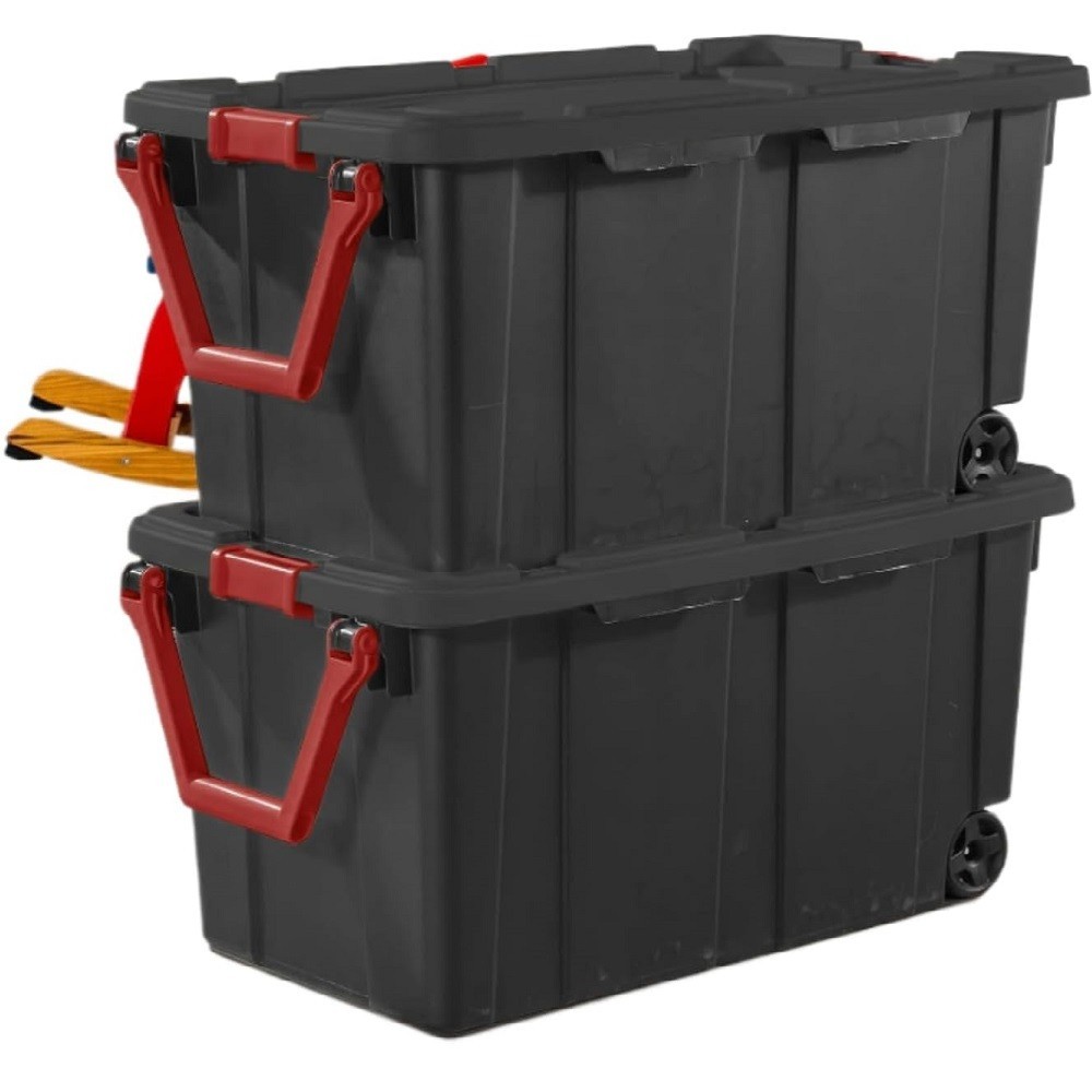 2-Pack 40 Gallon Black Industrial Storage Totes with Wheels Heavy Duty Bins