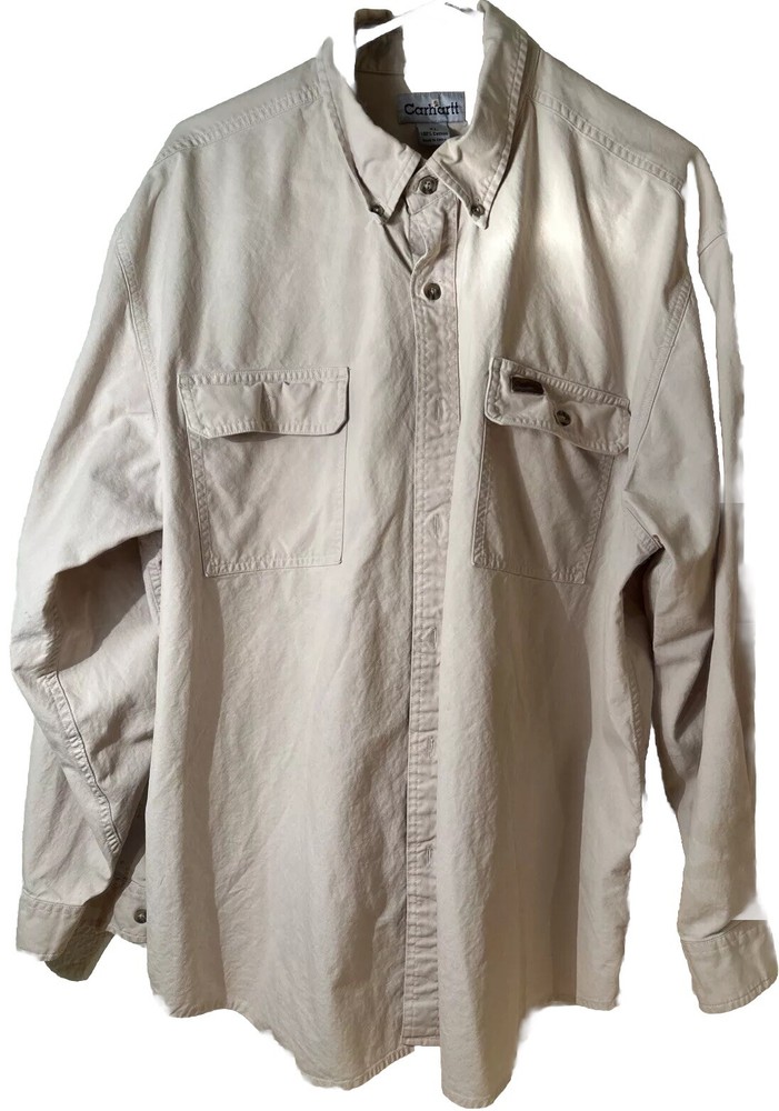 Carhartt Shirt Mens XL Khaki Oakman Heavy Button Canvas S108NTC Work