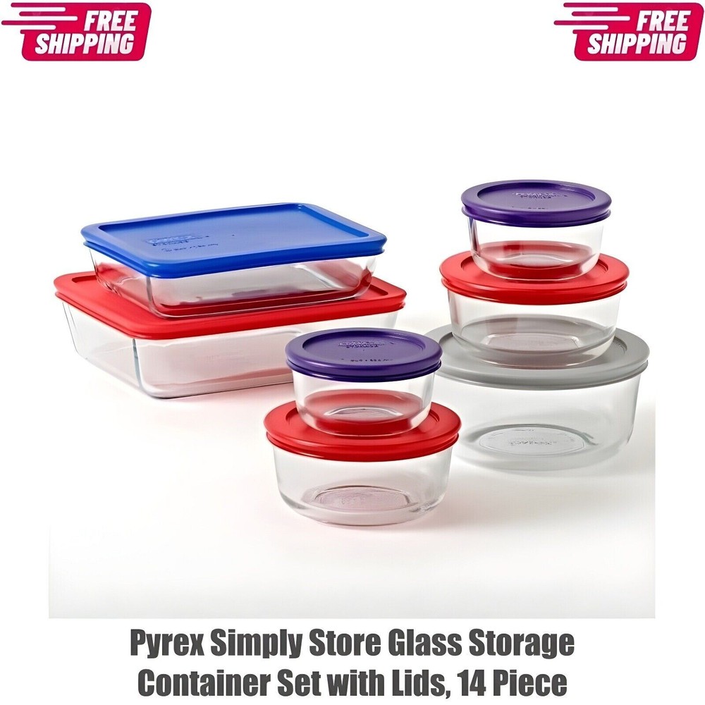 Pyrex 14-Piece Glass Storage Container Set with Lids for Easy Organization