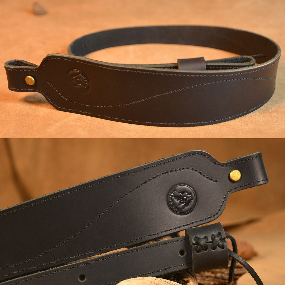 2 Points Black Brown Leather Rifle SlingGun Strap Vintage Look Shooting Belt