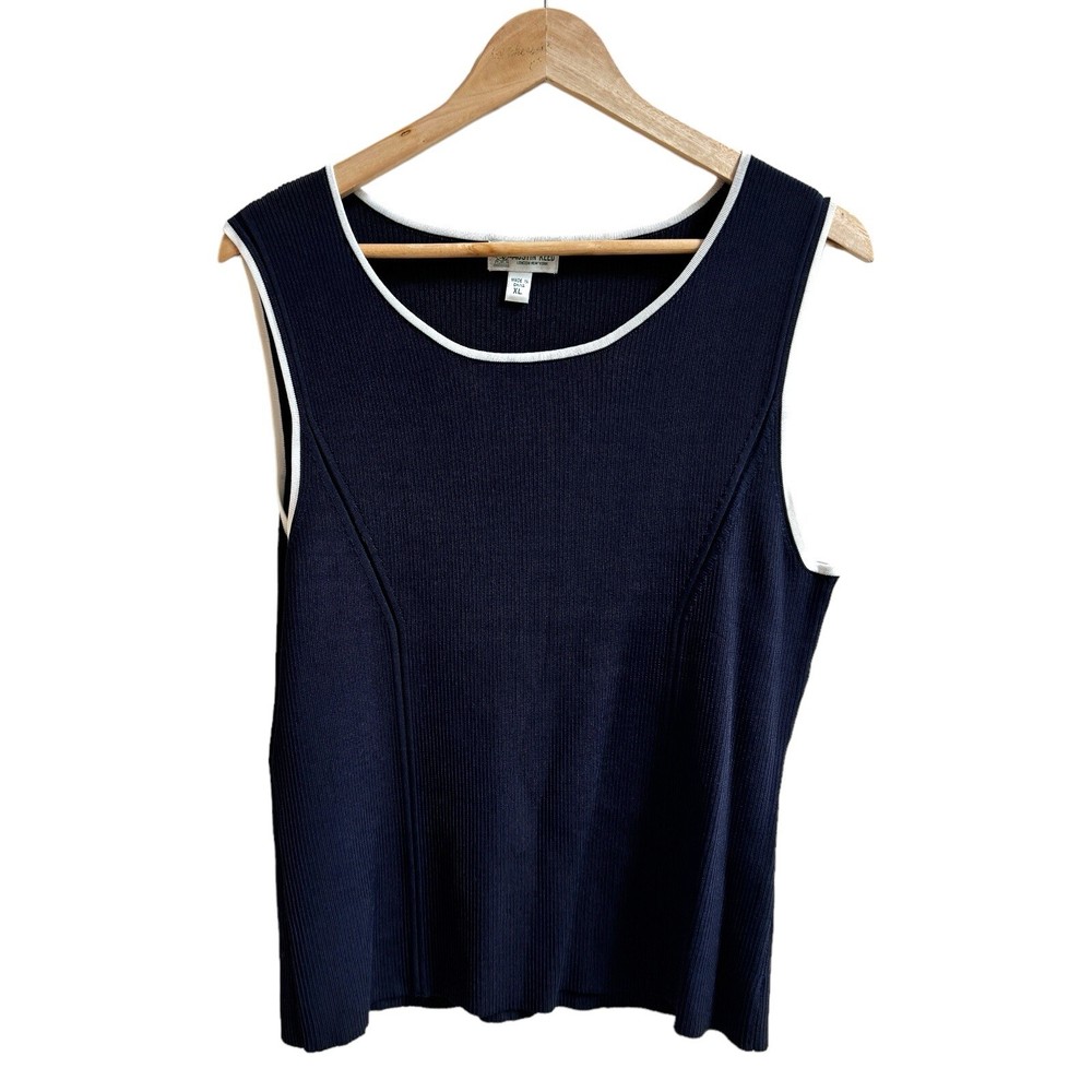 Austin Reed Navy Blue Knit Sleeveless Womens Size XL Pullover Tank Top Vintage