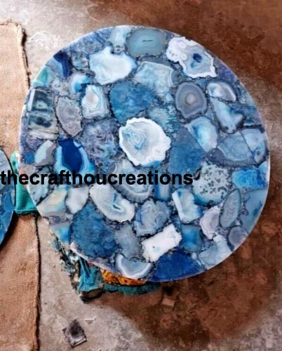Blue Agate Geode Coffee Table Top, Agate Center Table Top, Home Decors 15