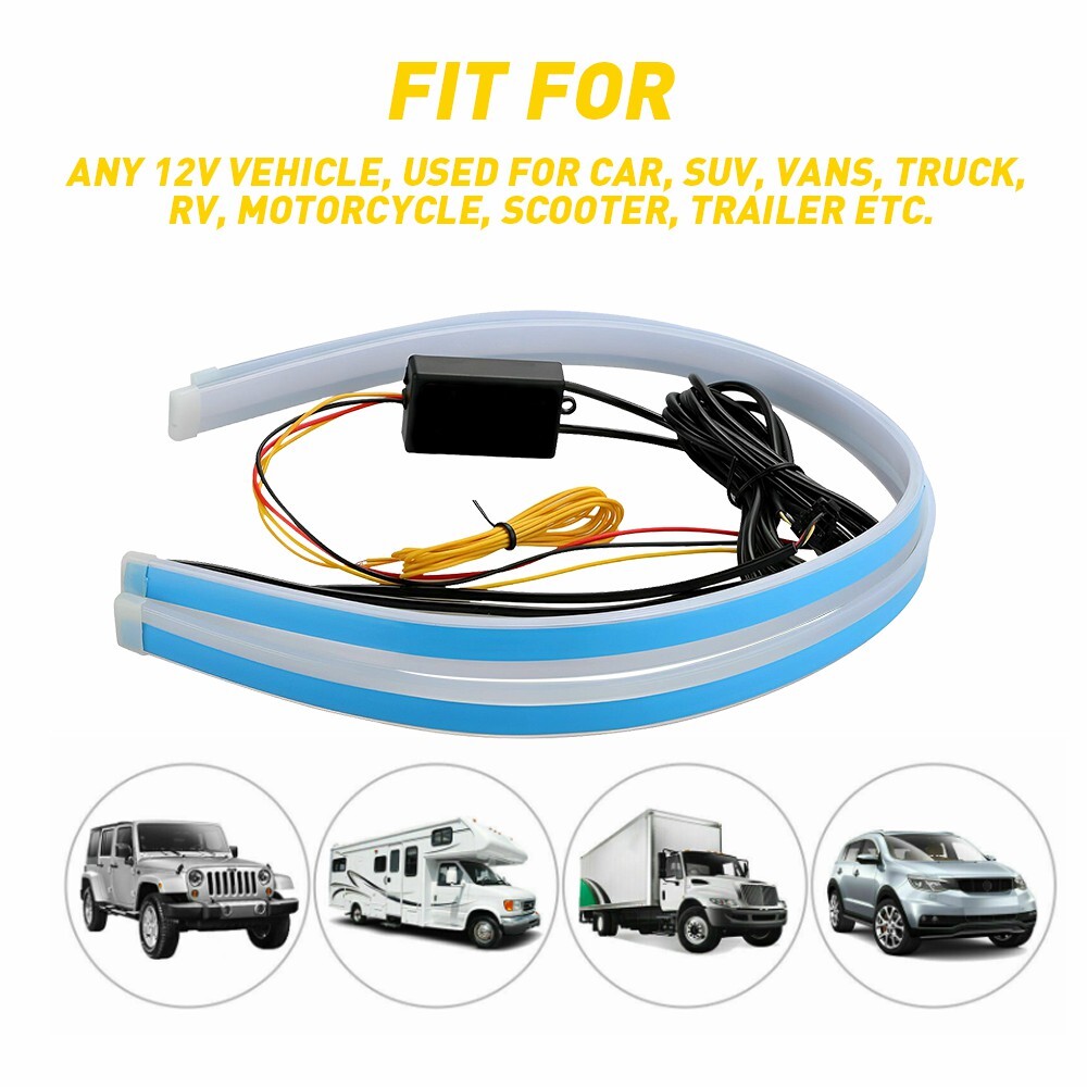 2pcs RGB 60CM LED Light DRL Car Light Headlight Turn Strip Signal Remote Control