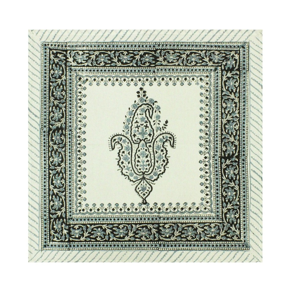 Gray and White Indian Hand Block Printed Cotton Table Napkins