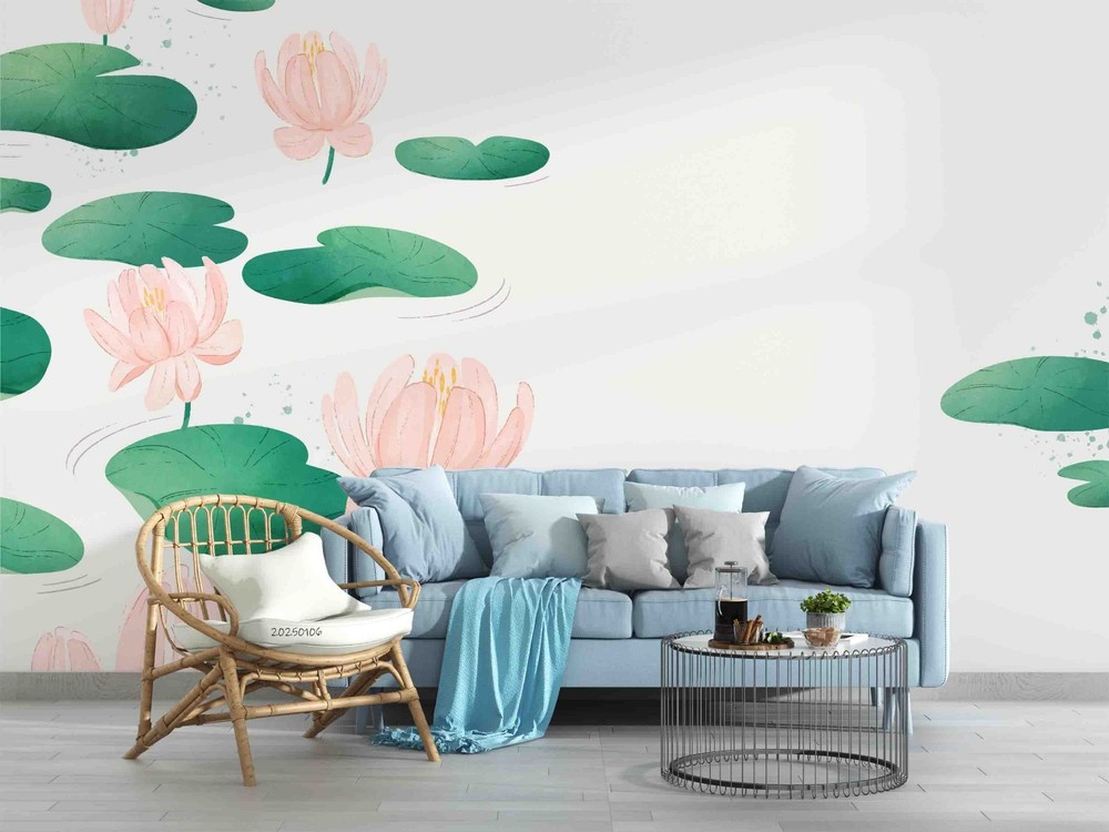 3D Lotus Pond Watercolor Wall Murals Wallpaper Murals Wall Sticker