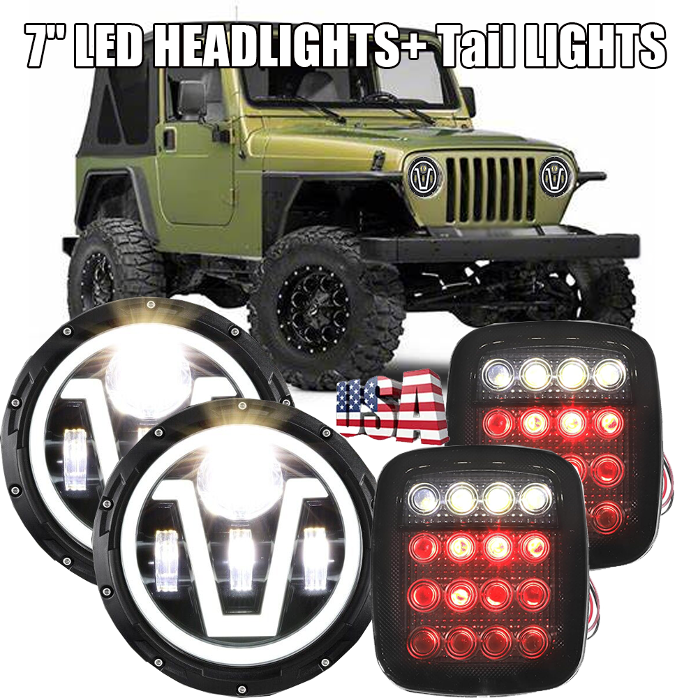 97-06 Jeep Wrangler TJ 4Pcs LED Headlight DRL Tail Light Kit Upgrade
