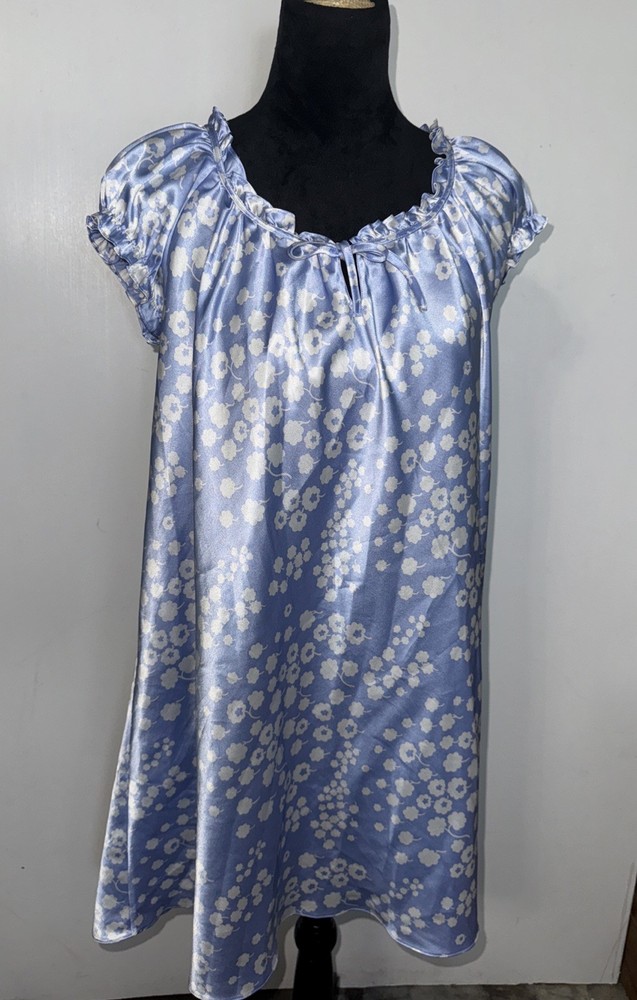 Oscar De La Renta Pink Label Blue White Satin Sleep Gown Size Medium