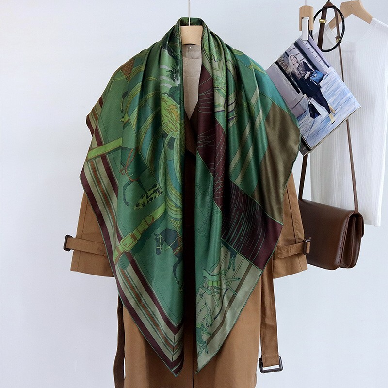 Indian Print Heavy 18 Momme Silk Wrap Scarf Stole Bandanna Shawl Kerchief 53