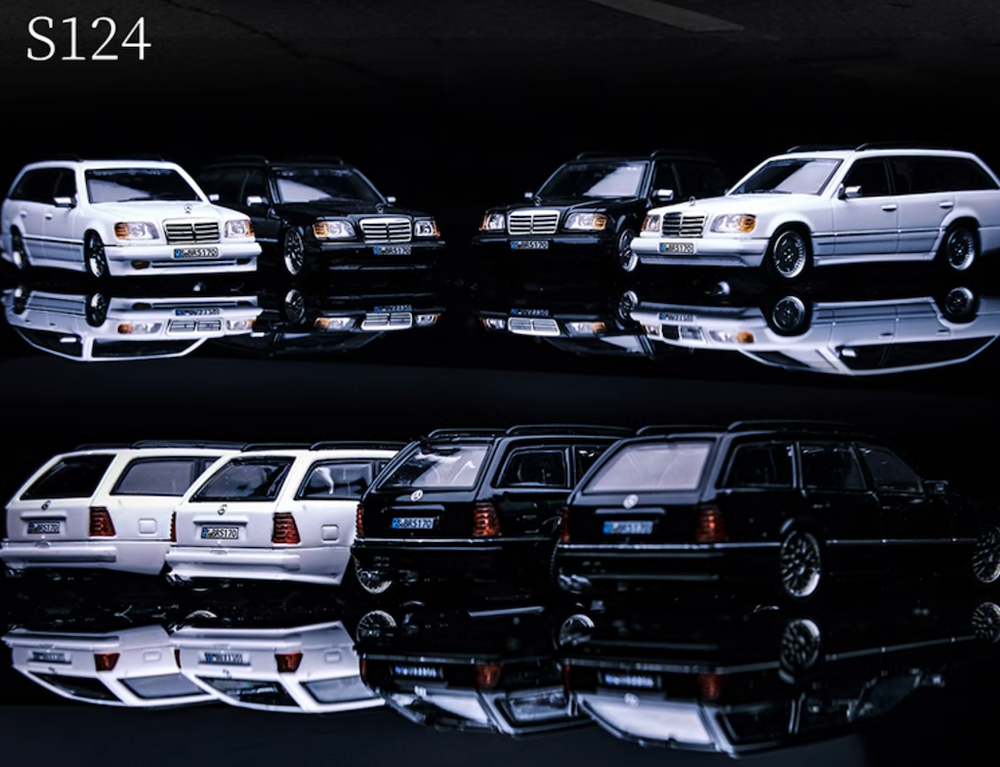 1:64 S124 E300 Wagon Diecast Metal Car with Roof Bike Classic Model