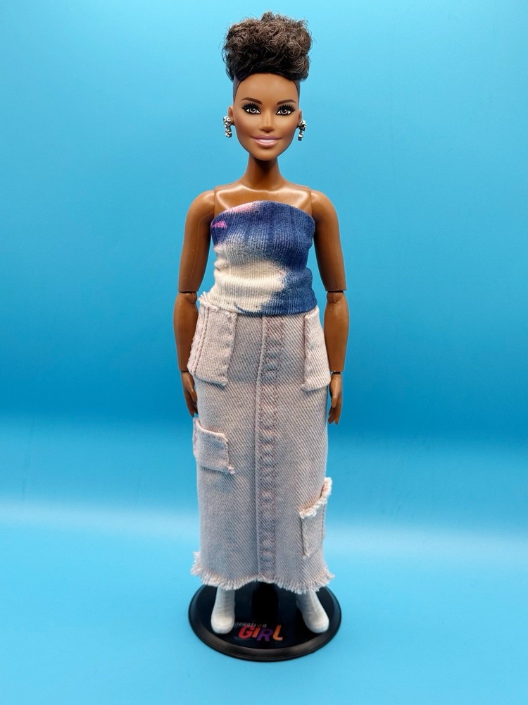 Handsewn Pink Pocketed Maxi Skirt & Tie Dye Top For Barbie Doll ( Curvy Doll )