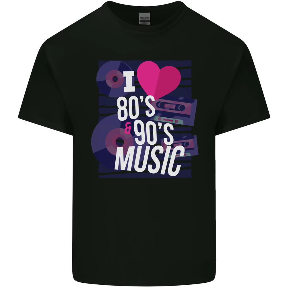 I Love 80s 90s Music Pop Rock Acid House Mens Cotton T-Shirt Tee Top