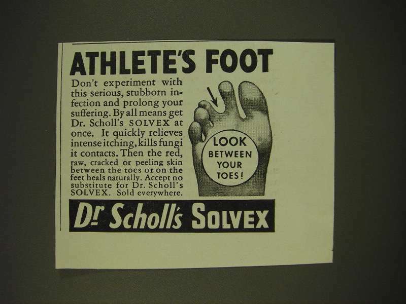 1938 Dr. Scholl's Solvex Ad - Athlete's foot