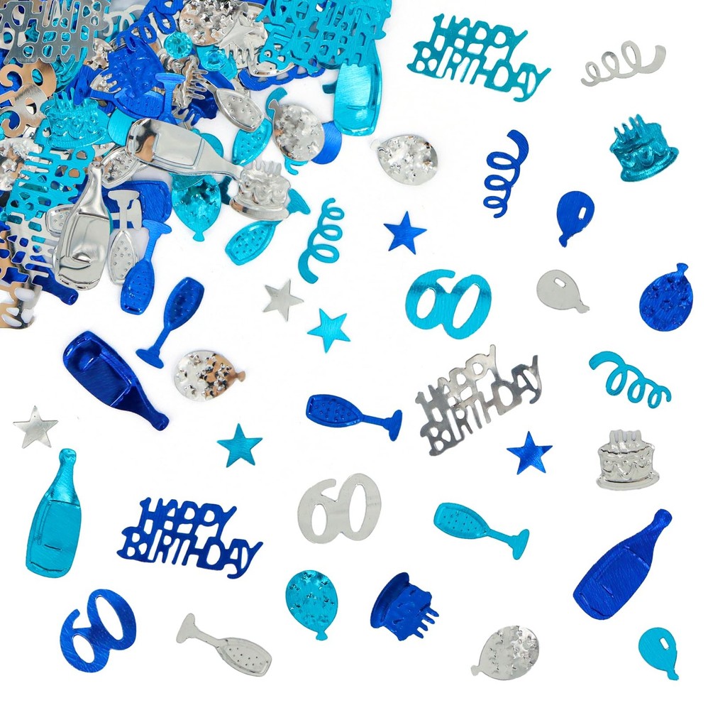 Happy 60th Birthday Confetti 100g 3.53oz Number 60 Table Scatter Blue Silver