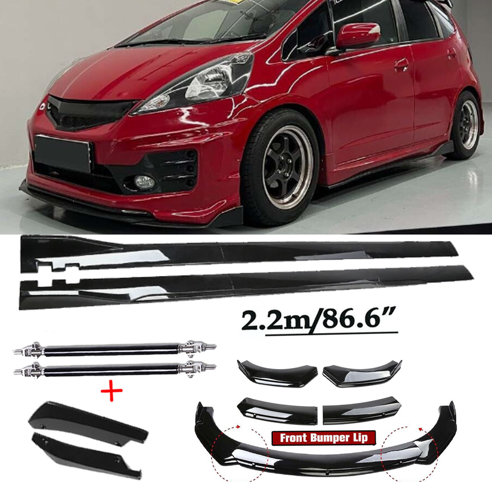 For Honda Fit Jazz Front Bumper Spoiler Body Kit /Side Skirt Glossy Black P