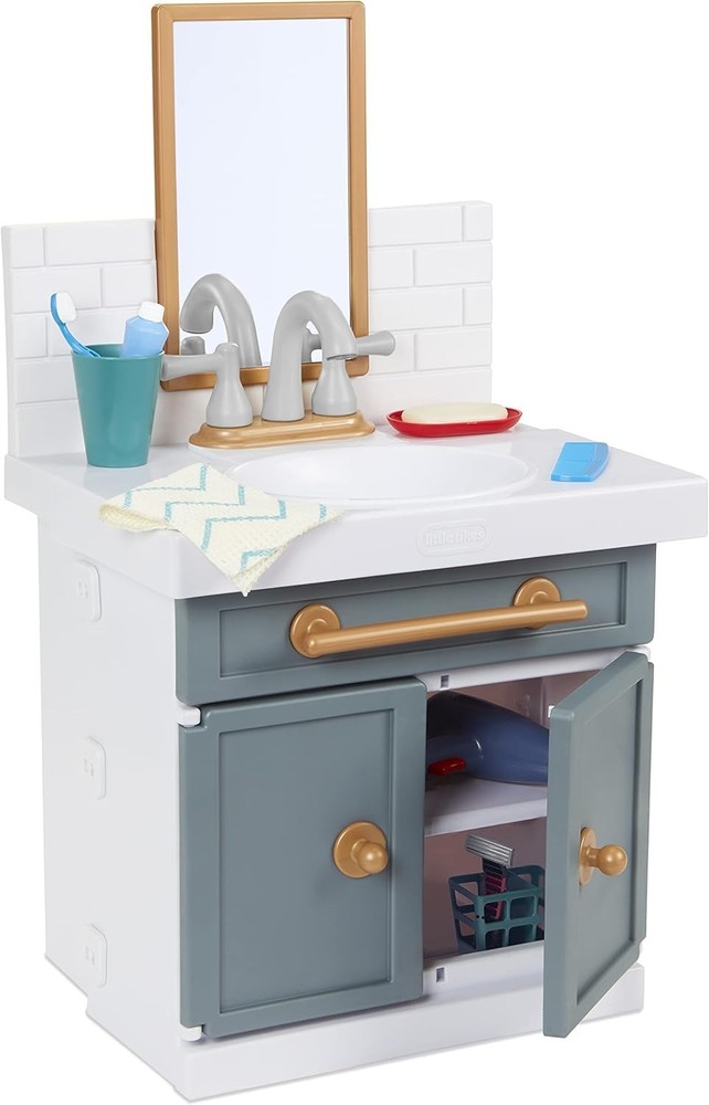 First Bathroom Sink with Real Working Faucet Pretend Play for Kids, 12 Bathro...