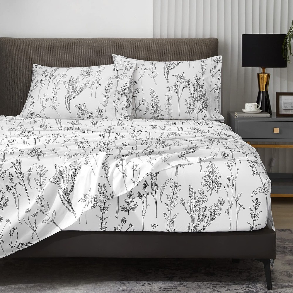 Floral Sheets Queen Size,18 inches Deep Pocket Sheets, 1800 Thread Count Blac...