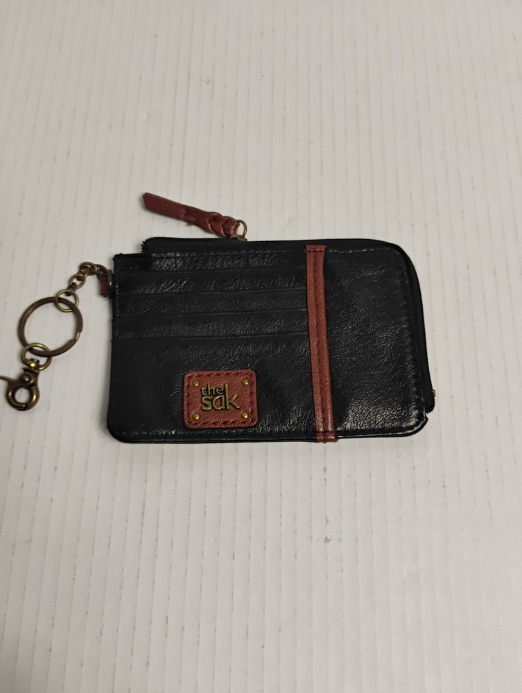 The Sak Leather Iris Card Wallet Case  Black With Brown Trim