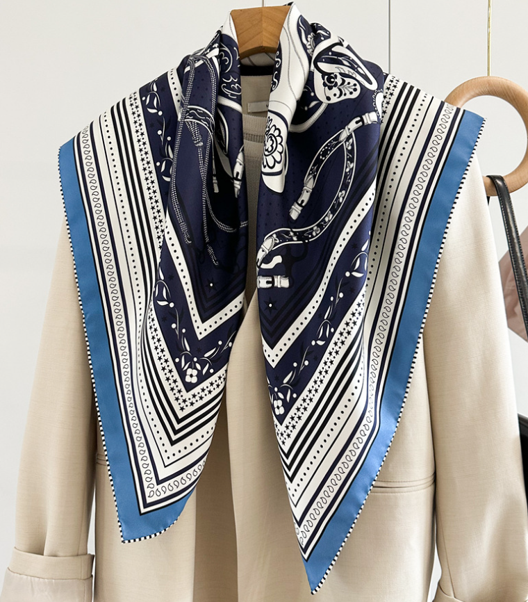 Pure 18 Momme Twill Silk Wrap Scarf Bandanna celebration Print Square Shawl 35'’