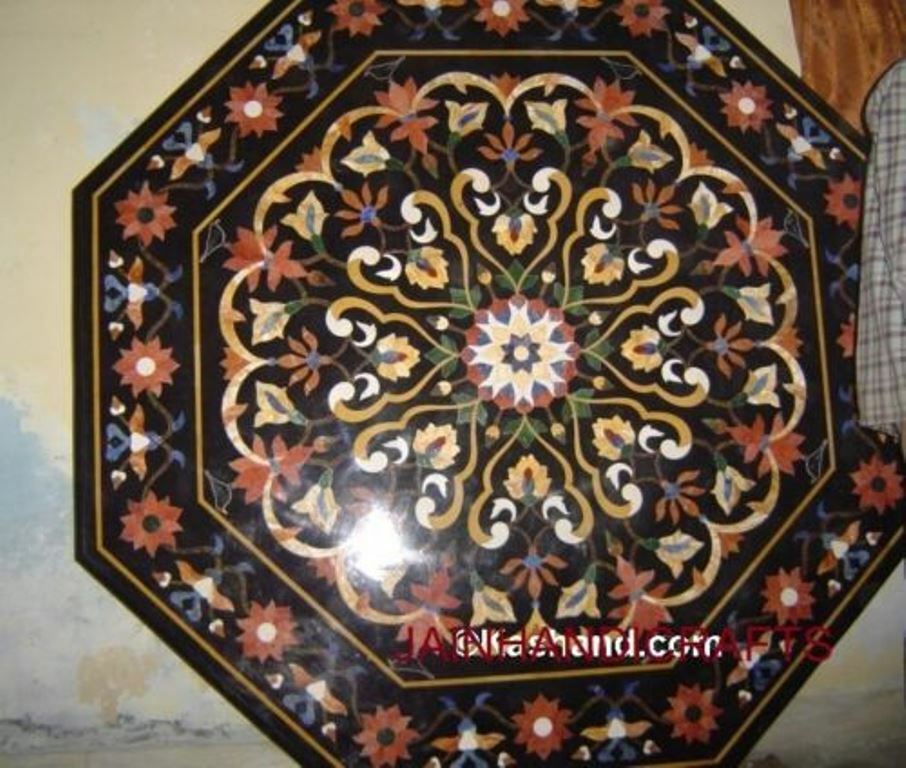 4ft black marble dining table with lapis mosaic inlay for elegant home decor