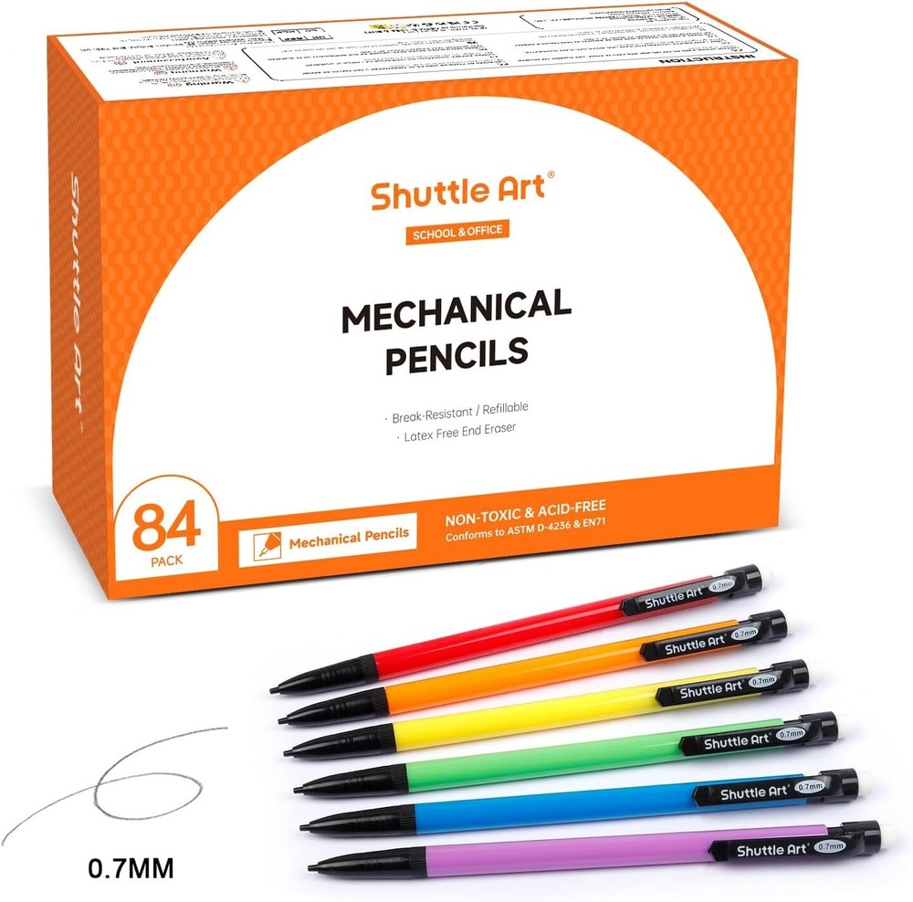 84-Pack 0.7mm HB #2 Mechanical Pencils Bulk Set for School & Office in Assorted Colors