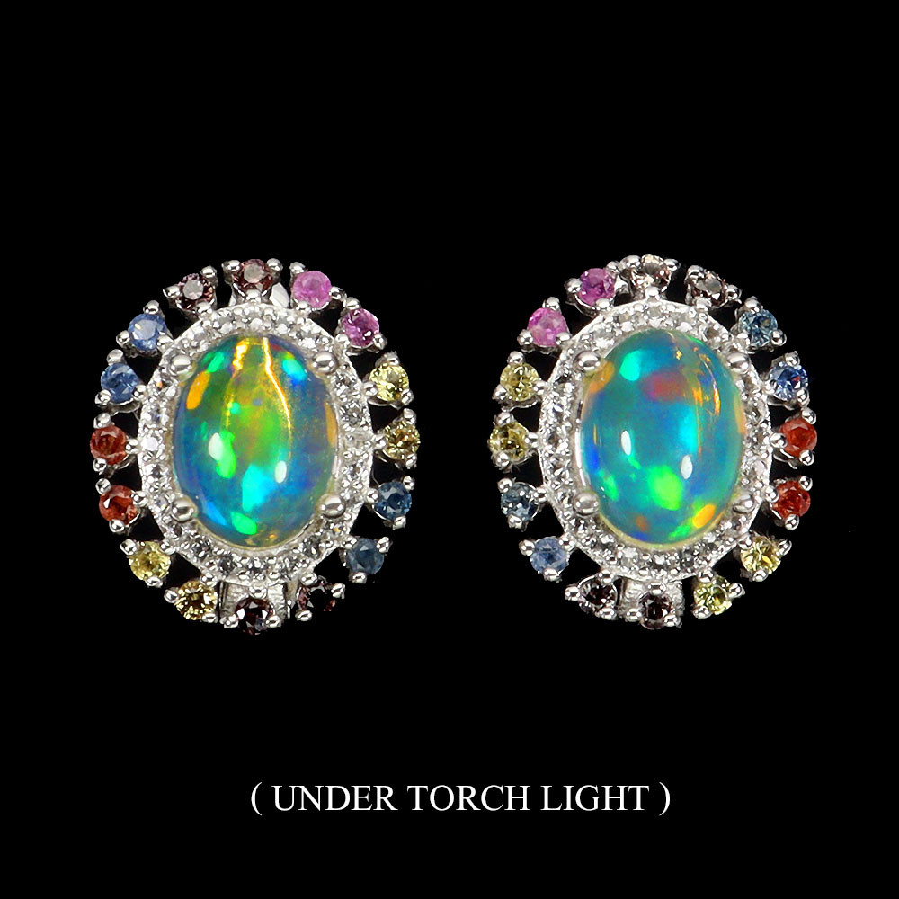 Valentine 925 Silver Earrings Oval Fire Opal 8x6mm Sapphire Gemstone Jewelry