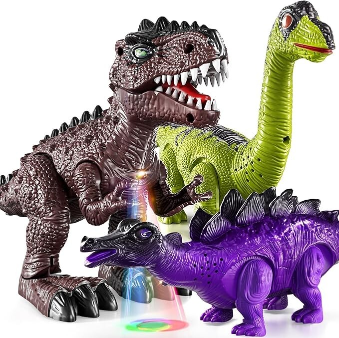 TEMI 3 Pack Electric Walking Dinosaur Toys for Toddlers 2-4 3-5 Years with Roar