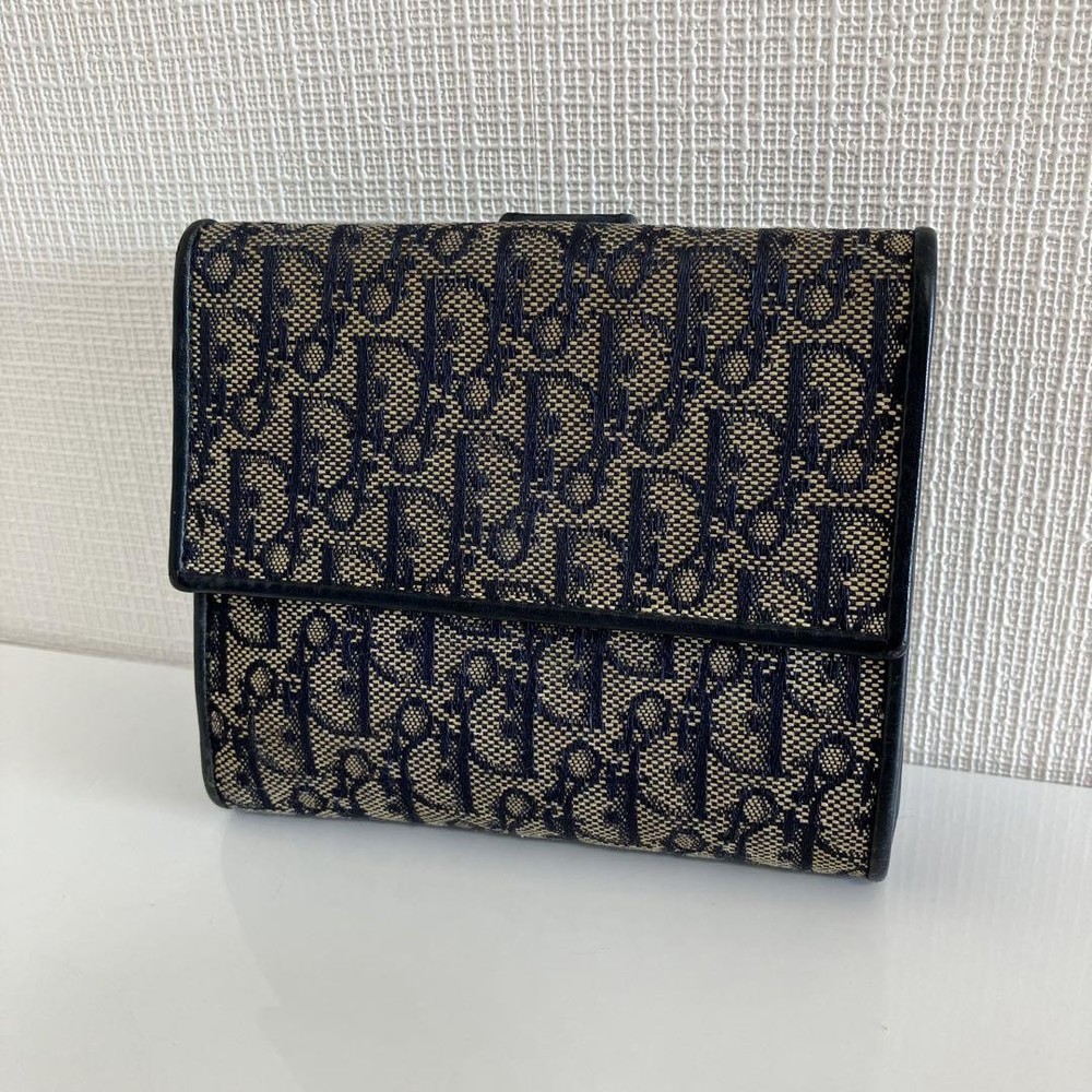 Dior Christian Trotter Navy Folding Wallet with Hook Closure