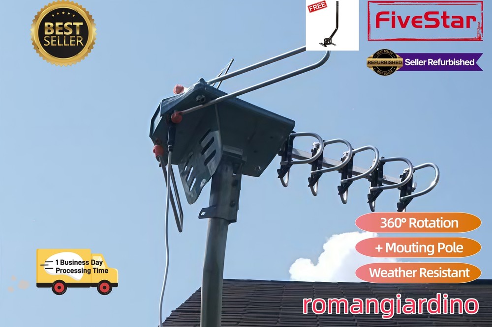 BEST Deal Outdoor TV Antenna Pole Motorized Amplified 4K 360° HDTV