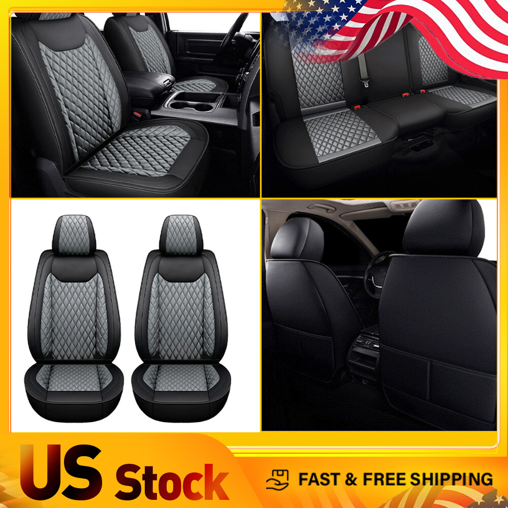 10Pc Black Gray Car Seat Cover Cushion Set For Full 2010-2022 Ram 1500 2500 3500