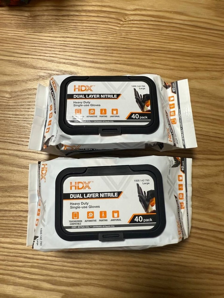 HDX 80 Black Dual Layer 6ml Heavy Duty Disposable Nitrile Gloves 2 x 40 Pack