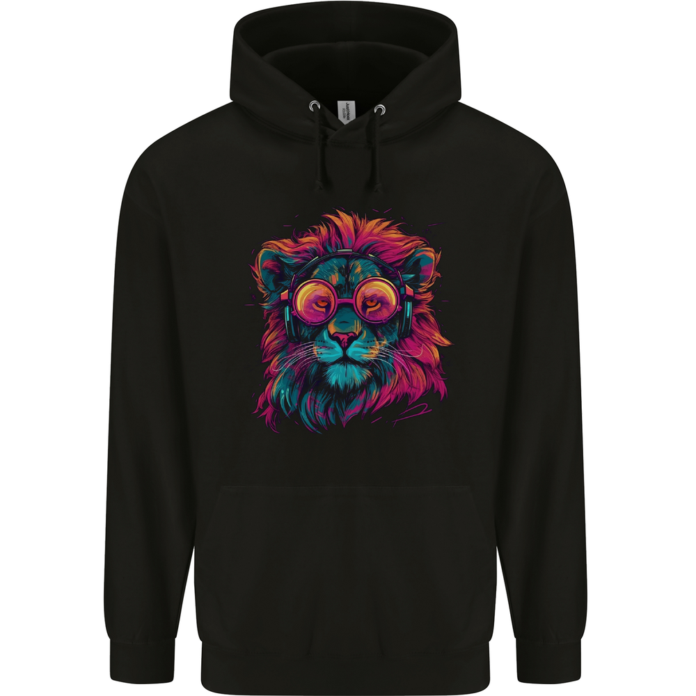 A Retrowave Lion Mens 80% Cotton Hoodie