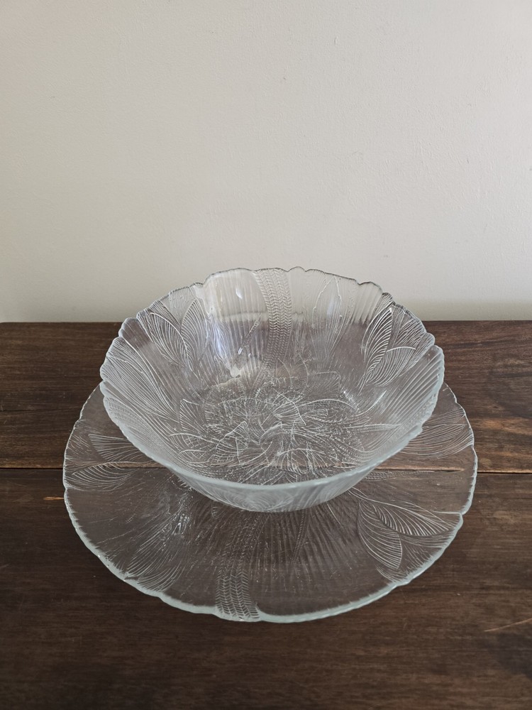 2pc Arcoroc France Canterbury Crocus Clear Serving Bowl & Platter Set