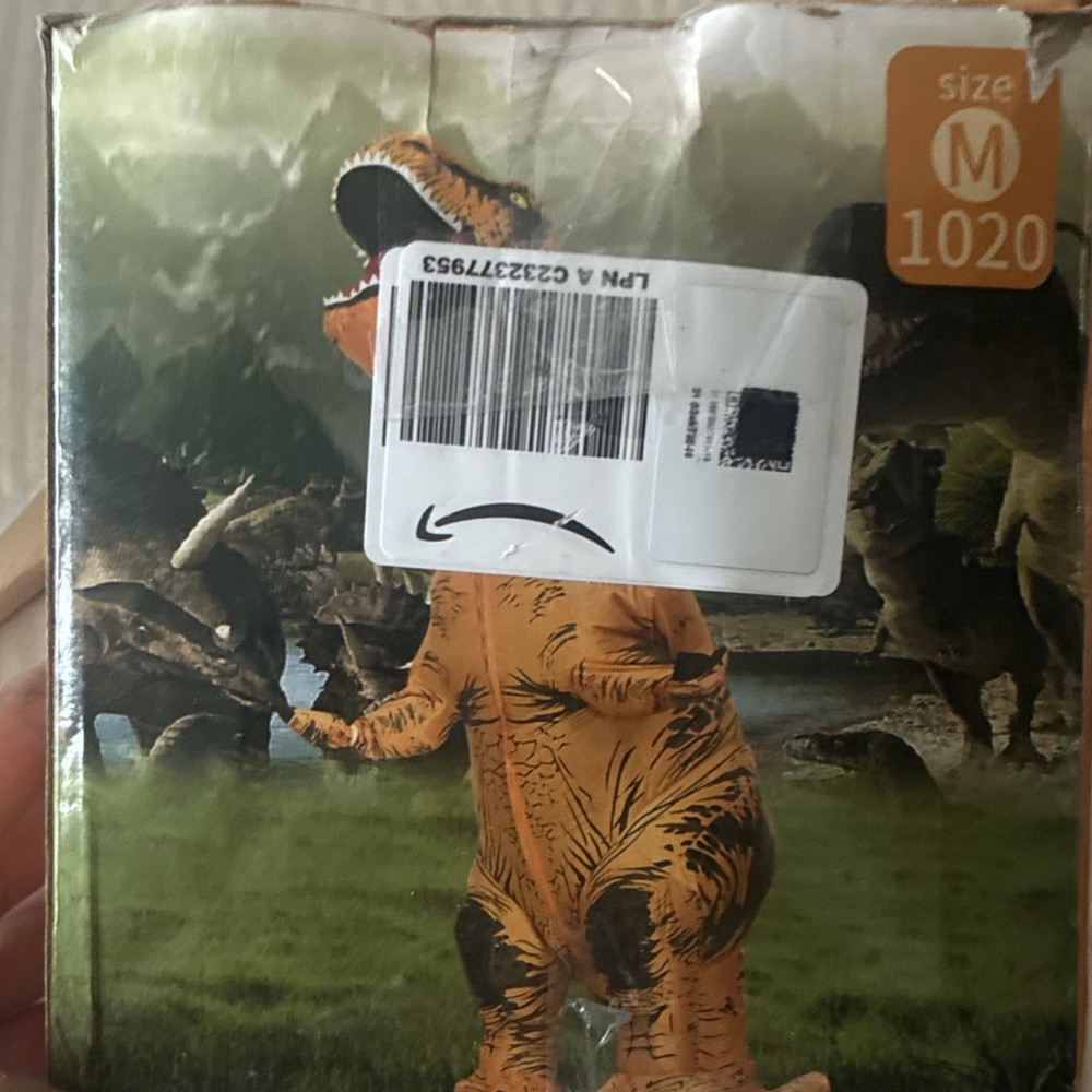 Inflatable Dinosaur Costume M Orange Battery Operated Fan Polyester 1020