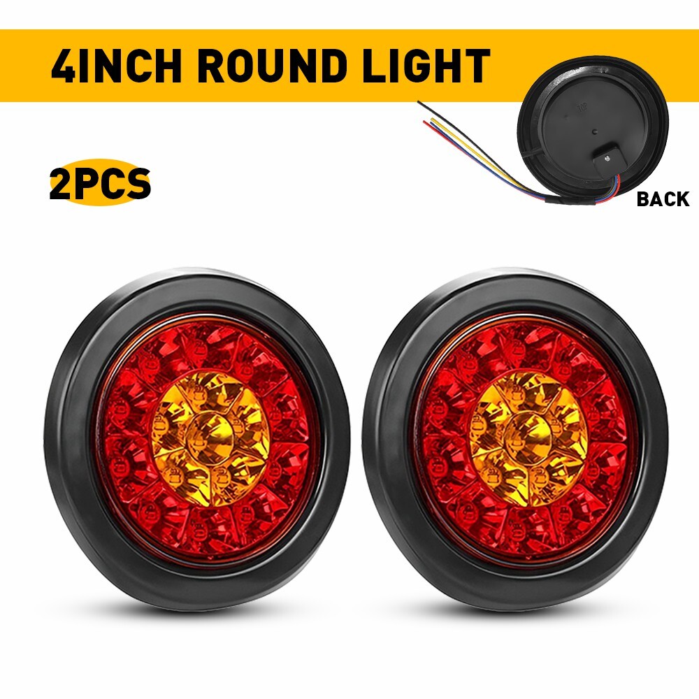 1Pair 4'' Red/Amber Round 16LED Tail Stop Brake Turn Signal Lights Truck Trailer