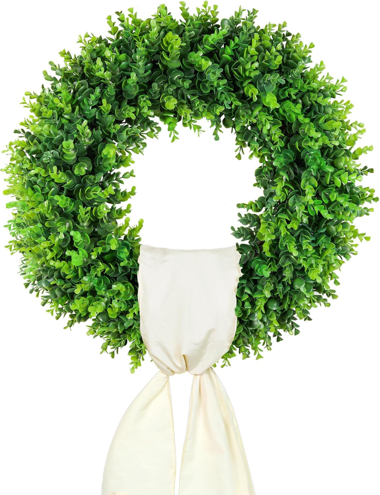 20 Inch Artificial Boxwood Wreath for Spring Front Door Decor