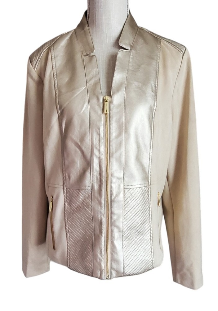 Women’s Kenneth Cole Reaction Full Zip Faux Leather Jacket Ivory size XL NWT-image
